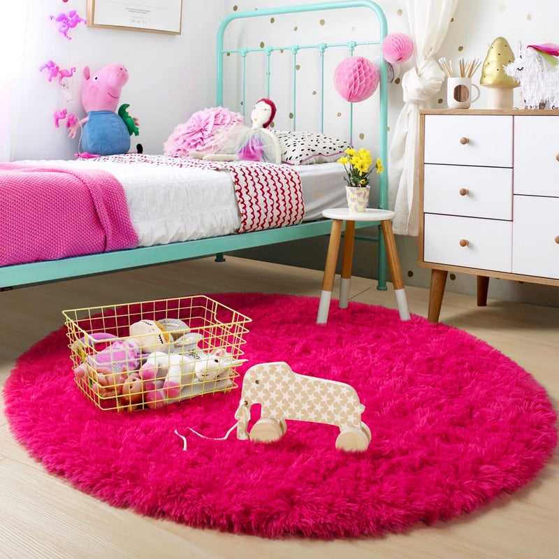Amdrebio Hot Pink Round Rug 4Ft for Girls Bedroom, Fluffy Circle Area Rugs for Kids Room Decor Aesthetic, Shag Plush Fuzzy Furry Carpet for Living Room, Nursery, Dorm, Classroom, Teen, Cute Shaggy Baby Rug - Image 5